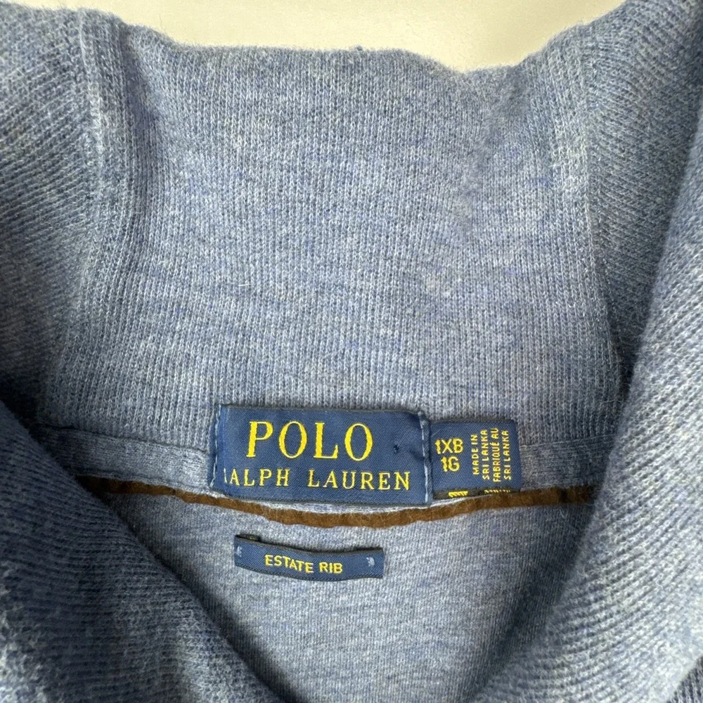 Polo Ralph Lauren Mens Pullover‎ 1XB Blue Cotton Estate Rib Shawl Collar Sweater